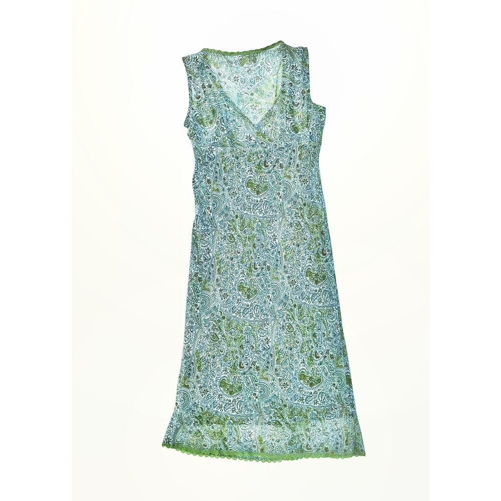 Vintage Y2K Green Paisley Mesh Overlay Slip Midi Dress Fairycore Boho Resort EUC - Picture 5 of 16